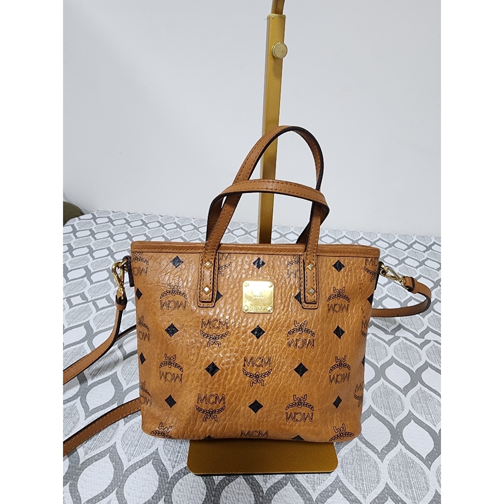 MCM ANYA TOP ZIP MINI SHOPPER BAG COGNAC - Picture 1 of 15